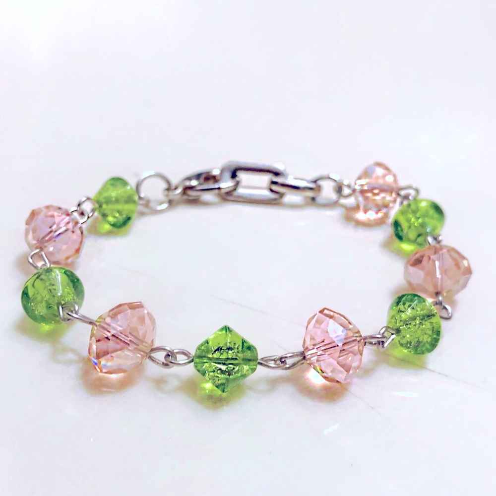 Watermelon crystal & glass beaded handmade bracelet